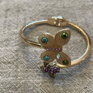 Betsey Johnson Gold Butterfly Bracelet with Green and Purple Accents